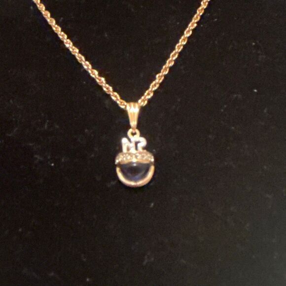 Vintage Nina Ricci Gold Plated Chain Necklace NR Logo Gemstone Charm Pendant - Picture 3 of 7